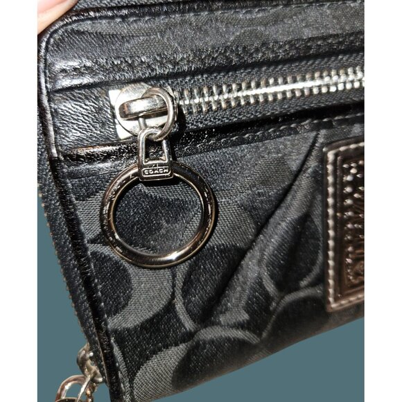 Coach Poppy Wristlet Signature Monogram Wallet Black - Picture 9 of 13